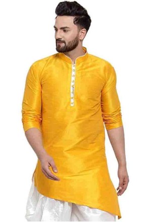 Art Dupion Silk Kurta in Yellow
