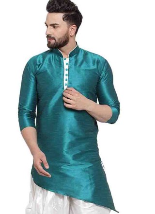 Art Dupion Silk Plain Kurta in Green