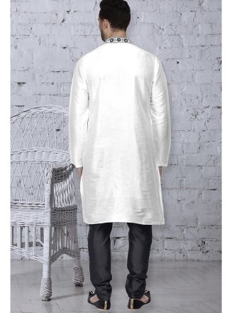 Art Dupion Silk White Kurta Pyjama