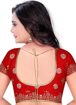 Art Raw Silk Embroidered Designer Blouse in Red