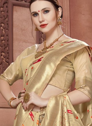 Art Silk Beige Traditional Saree