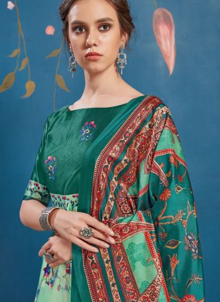 Art Silk Digital Print Green Lehenga Choli