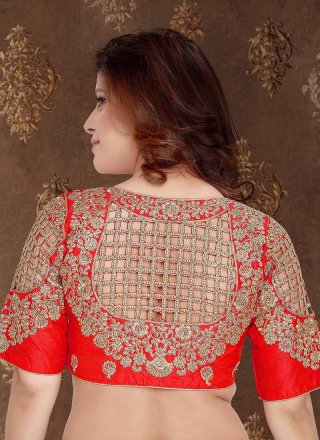 Art Silk Embroidered Blouse in Red