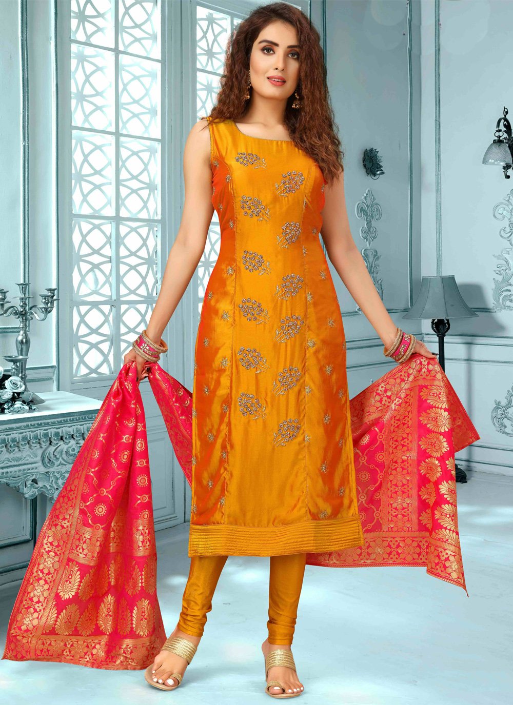 Women Orange Gota Patti Embroidered Crop Top And Skirt With Bandhej Ko –  jaipurkurtius