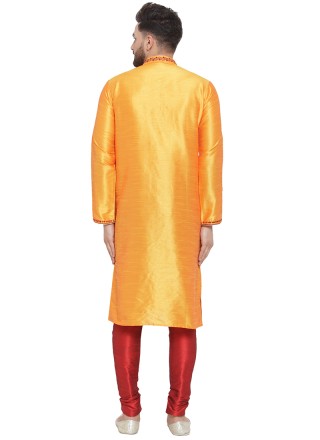 Art Silk Embroidered Yellow Kurta Pyjama