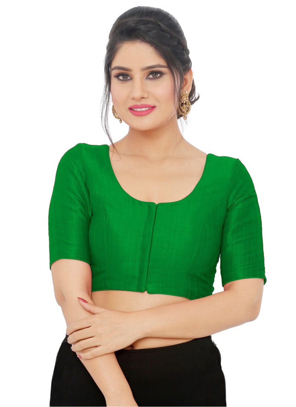 Shop Online Art Silk Green Plain Blouse : 167428 -