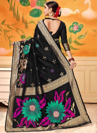 Art Silk Printed Designer Traditional Saree in Black
