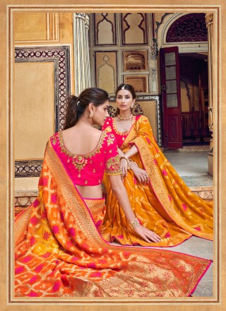 Art Silk Red and Yellow Printed Saree