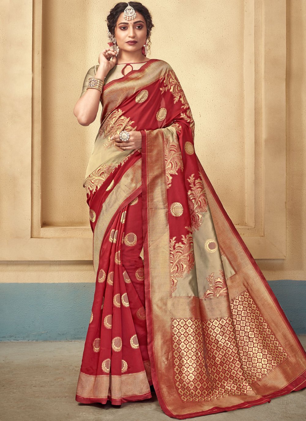 Shop Online Art Silk Weaving Designer Traditional Saree in Red ...