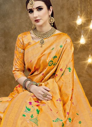 Art Silk Weaving Yellow Traditional Saree