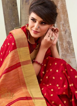 Art Silk Woven Red Traditional Saree