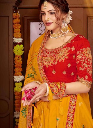 Banarasi Silk Embroidered Yellow Classic Designer Saree