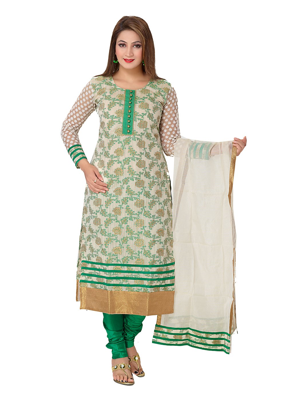 Banarasi Silk Green Trendy Straight Salwar Kameez