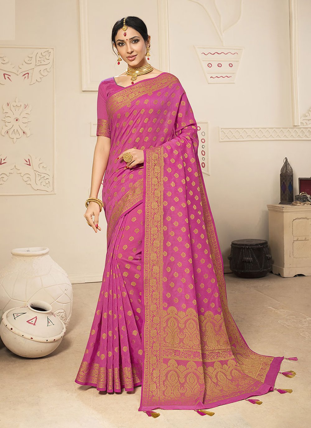 hot pink banarasi saree