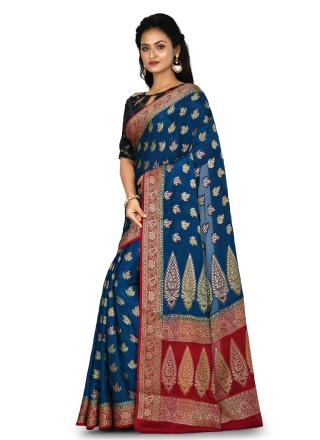 Banarasi Silk Navy Blue Weaving Bollywood Saree