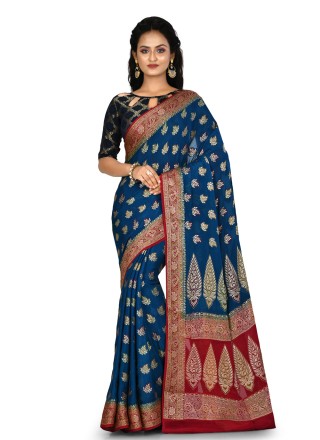 Banarasi Silk Navy Blue Weaving Bollywood Saree