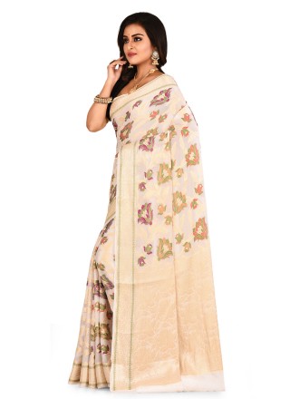 Banarasi Silk Off White Weaving Bollywood Saree