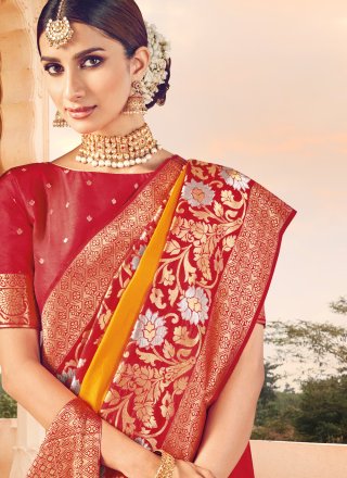 Banarasi Silk Orange Designer Saree