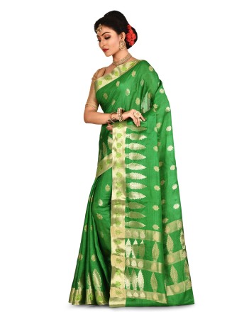 Banarasi Silk Weaving Green Contemporary Saree