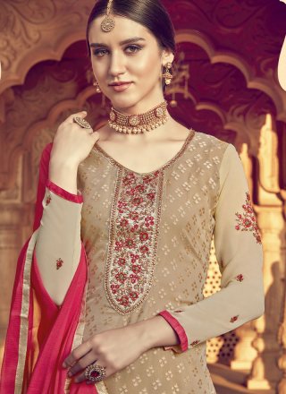 Beige Embroidered Palazzo Suit