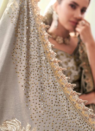 Beige Fancy Fabric Resham Designer Saree