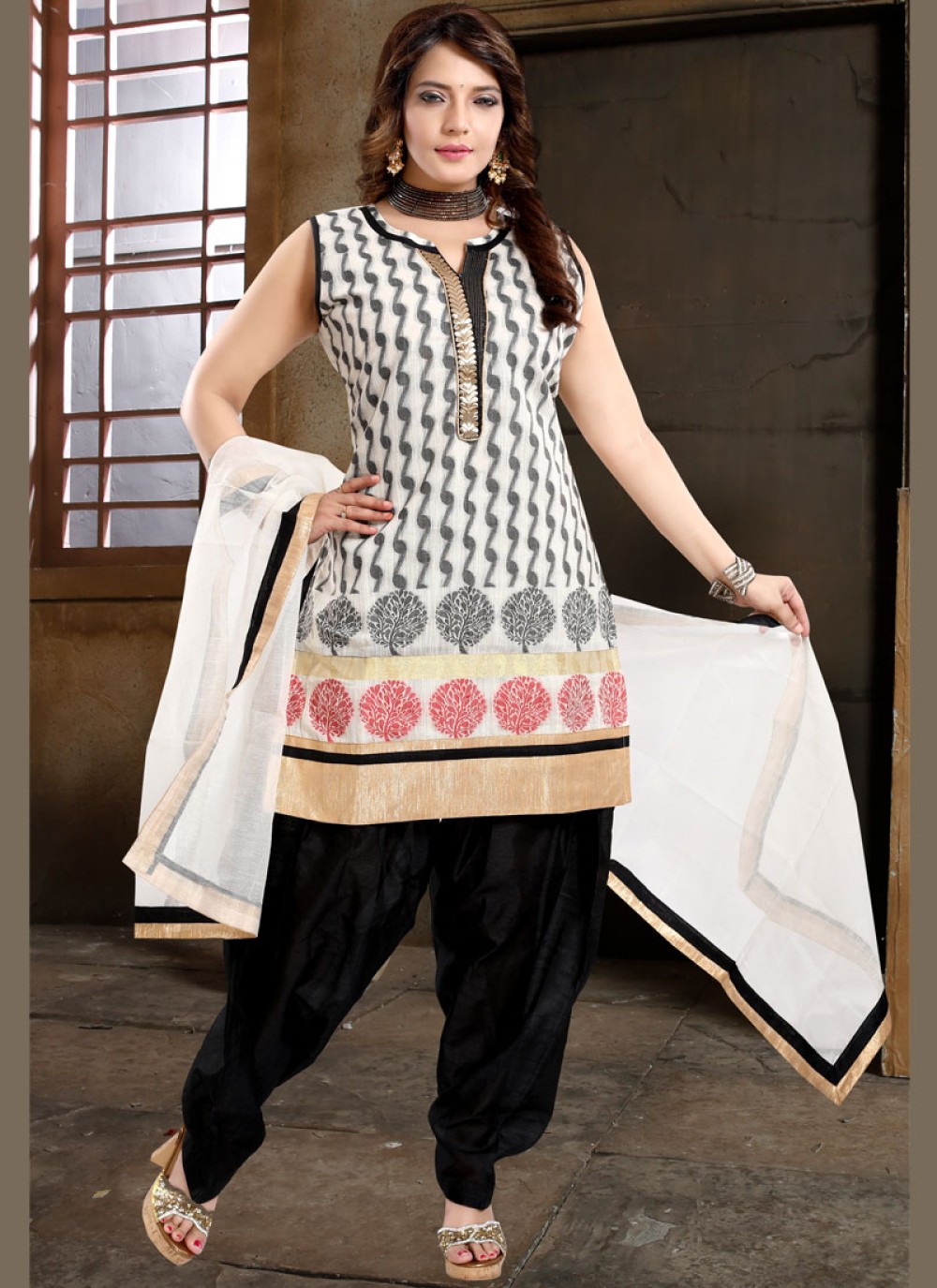 patiala suit black and white