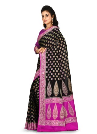 Black Weaving Banarasi Silk Bollywood Saree