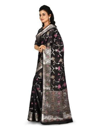 Black Weaving Banarasi Silk Designer Saree