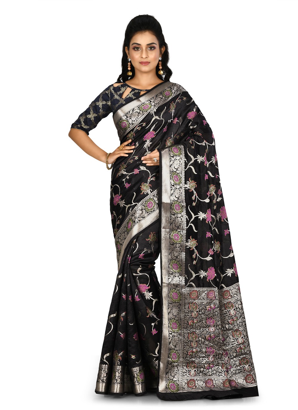 Black Weaving Banarasi Silk Designer Saree