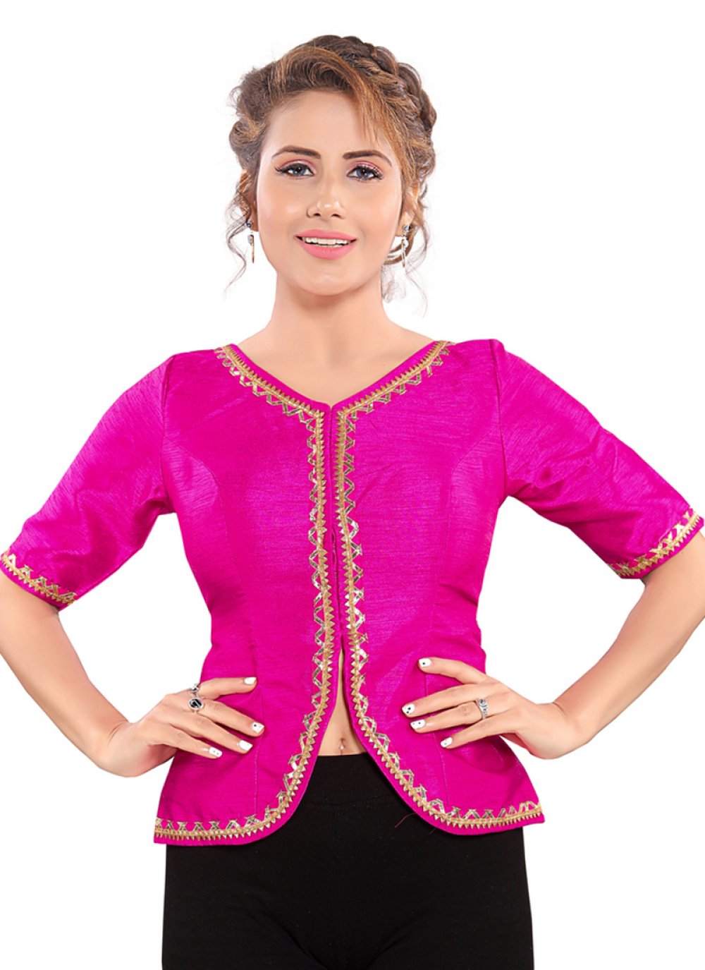 Blouse Embroidered Art Silk in Pink buy online