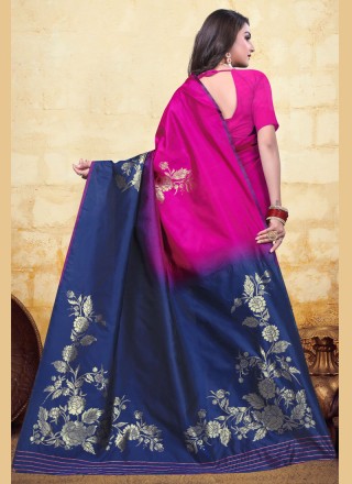 Blue and Pink Woven Designer Half N Half Saree