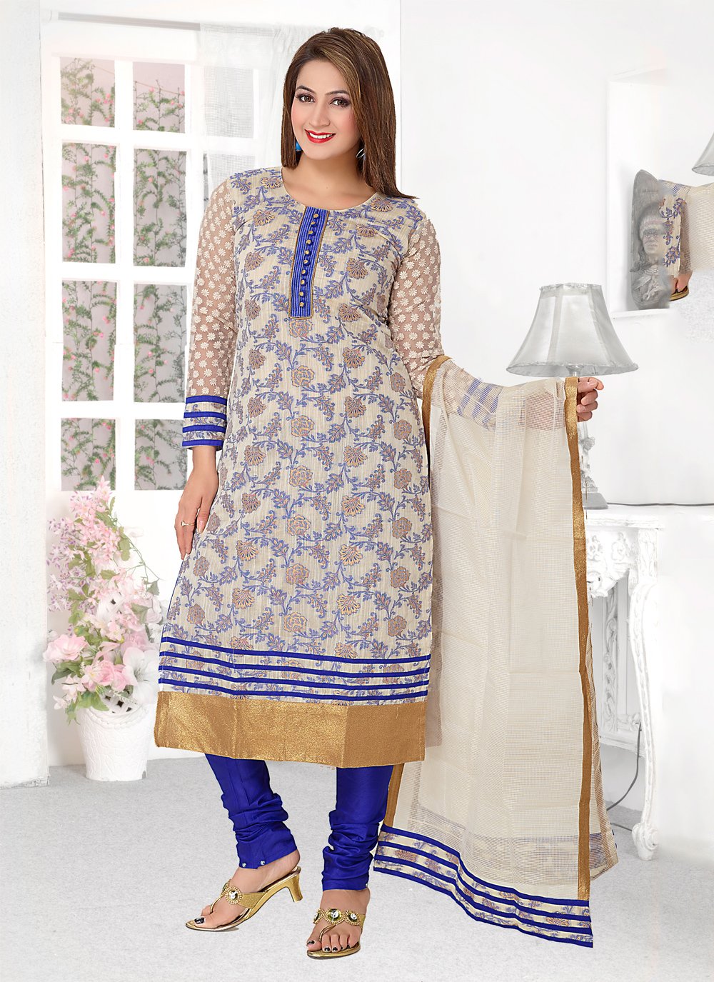 Blue Banarasi Silk Weaving Designer Salwar Suit