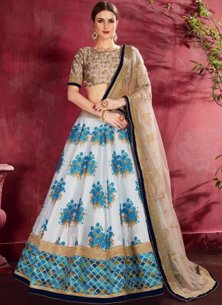 Buy Elegant Blue Floral Embroidery Silk Wedding Lehenga Choli With Beige  Dupatta from Designer Lehenga Choli