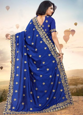 Blue Embroidered Classic Saree