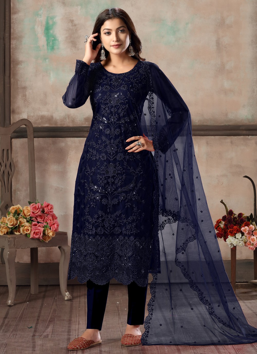 Blue Embroidered Designer Salwar Suit