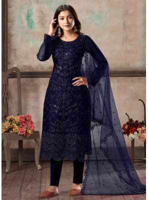 Blue Embroidered Designer Salwar Suit