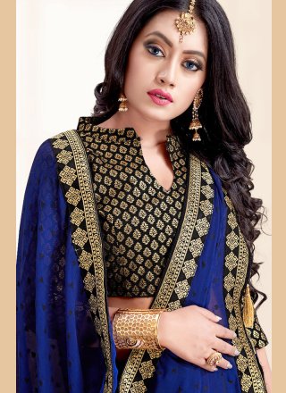 Blue Embroidered Fancy Fabric Saree