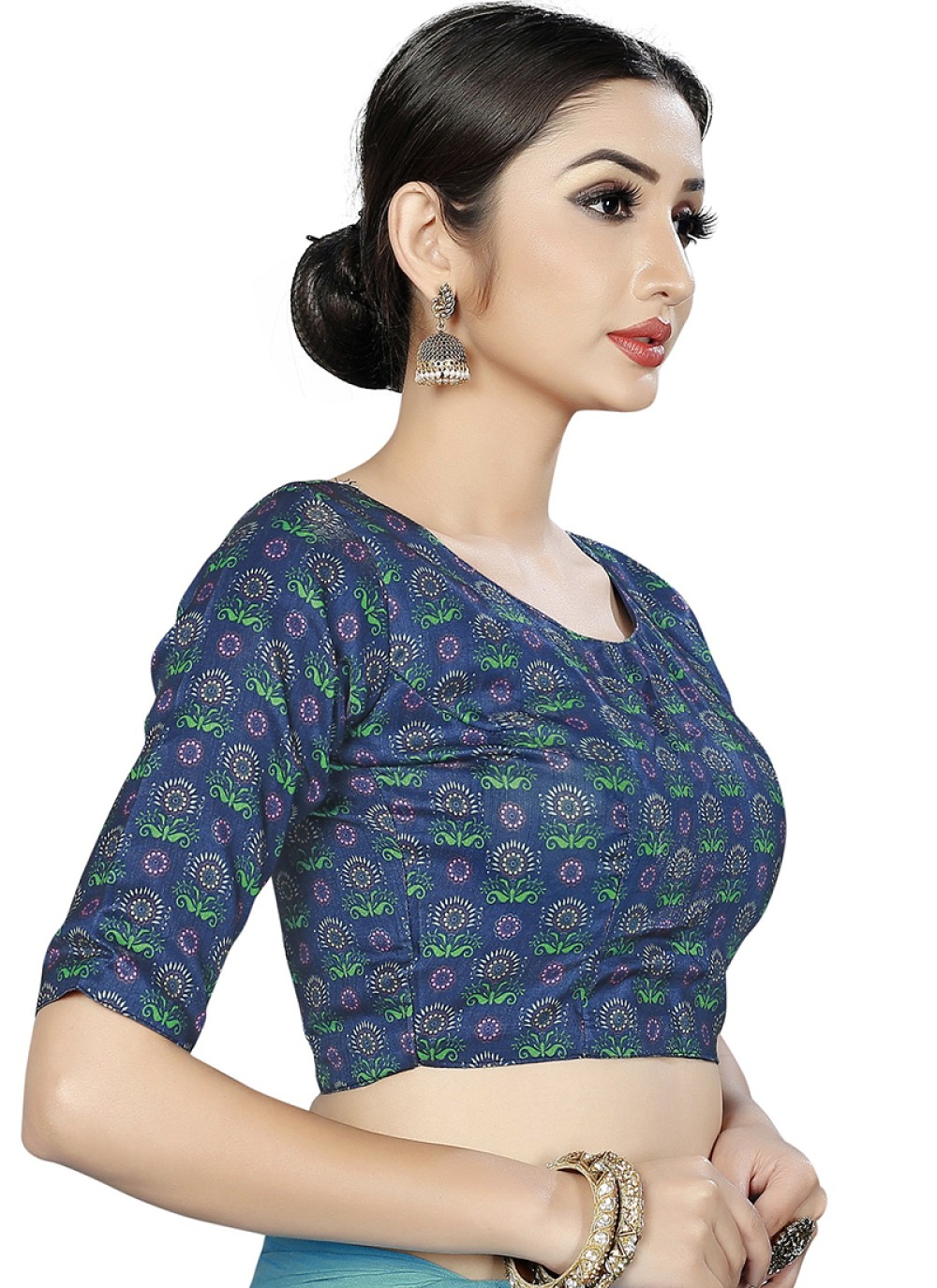 Blue Print Art Banarasi Silk Designer Blouse buy online -