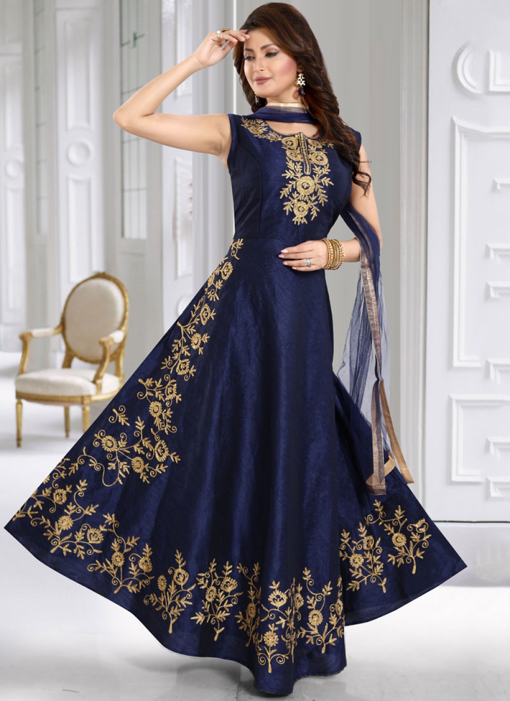 Buy Blue Silk Anarkali Suit : 142487 -