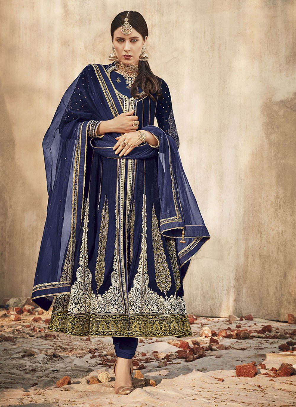 Blue velvet anarkali fashion