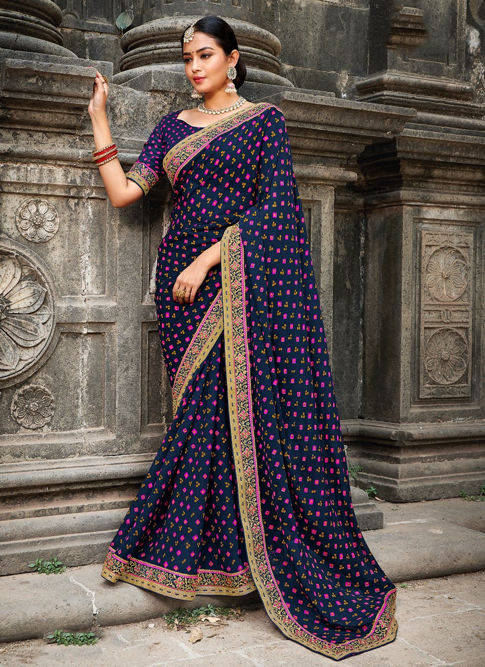 Buy Bollywood Saree Border Georgette in Blue : 158005