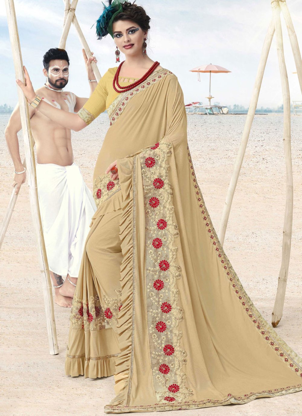Buy Online Border Reception Designer Saree 143506