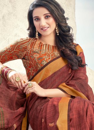Brown Cotton Bollywood Saree