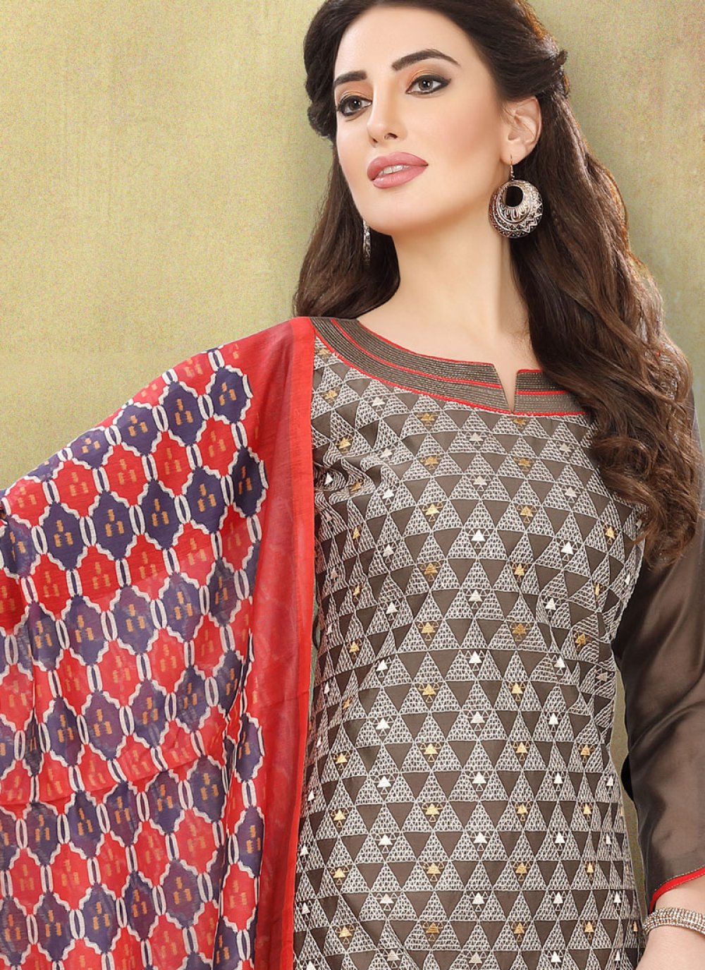 Brown Cotton Churidar Designer Suit