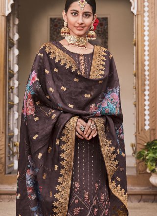 Brown Embroidered Party Salwar Suit