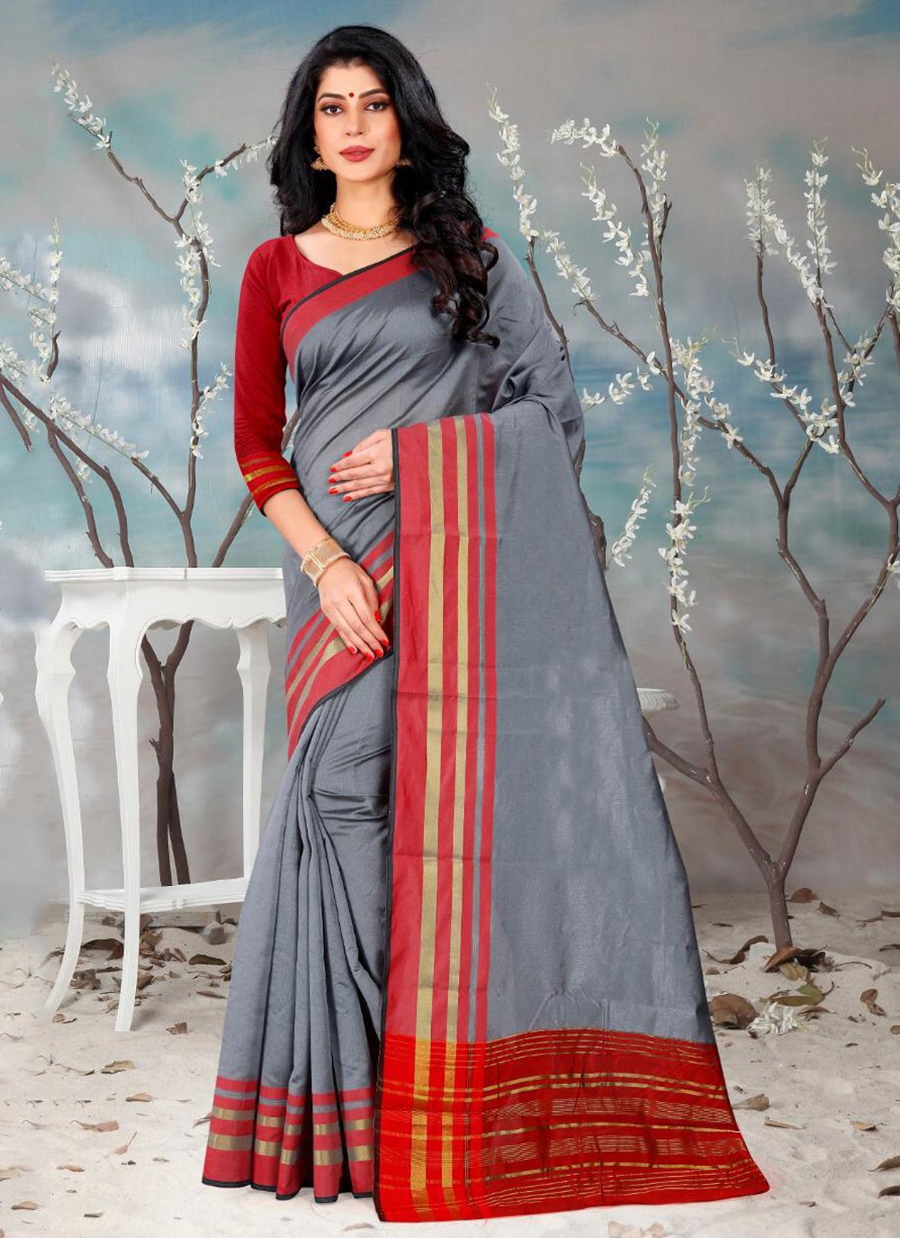 Exclusive Grey Georgette Silk Sequence Work Saree With Blouse