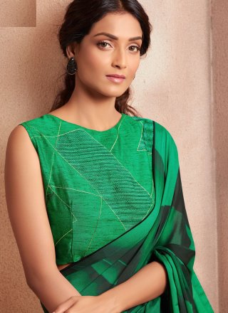 Casual Saree Printed Georgette in Green