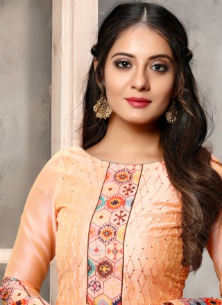 Chanderi Embroidered Designer Straight Salwar Suit in Peach
