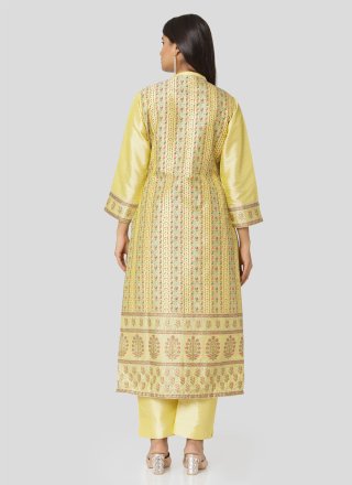 Chanderi Yellow Designer Straight Salwar Suit