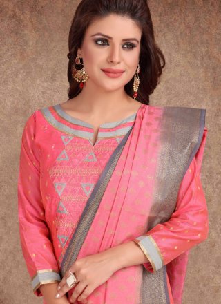 Churidar Salwar Suit Embroidered Banarasi Silk in Hot Pink